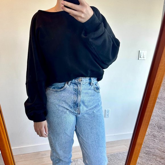 Lulu's Twist Connection Washed Black Backless Cropped Sweater Top - Picture 2 of 7